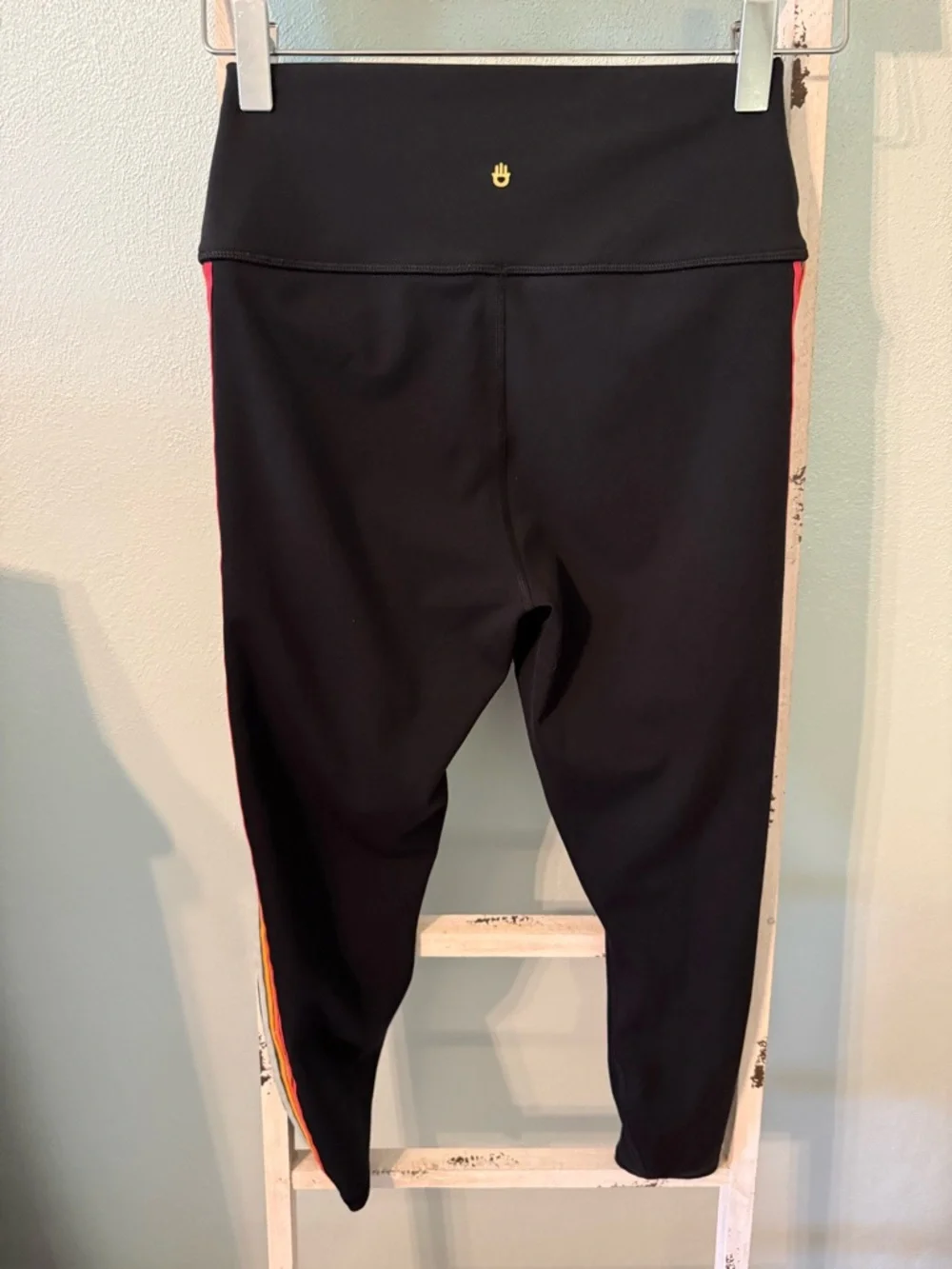 Spiritual Gangster Black Athletic Leggings Women Size M Colorful Stripes